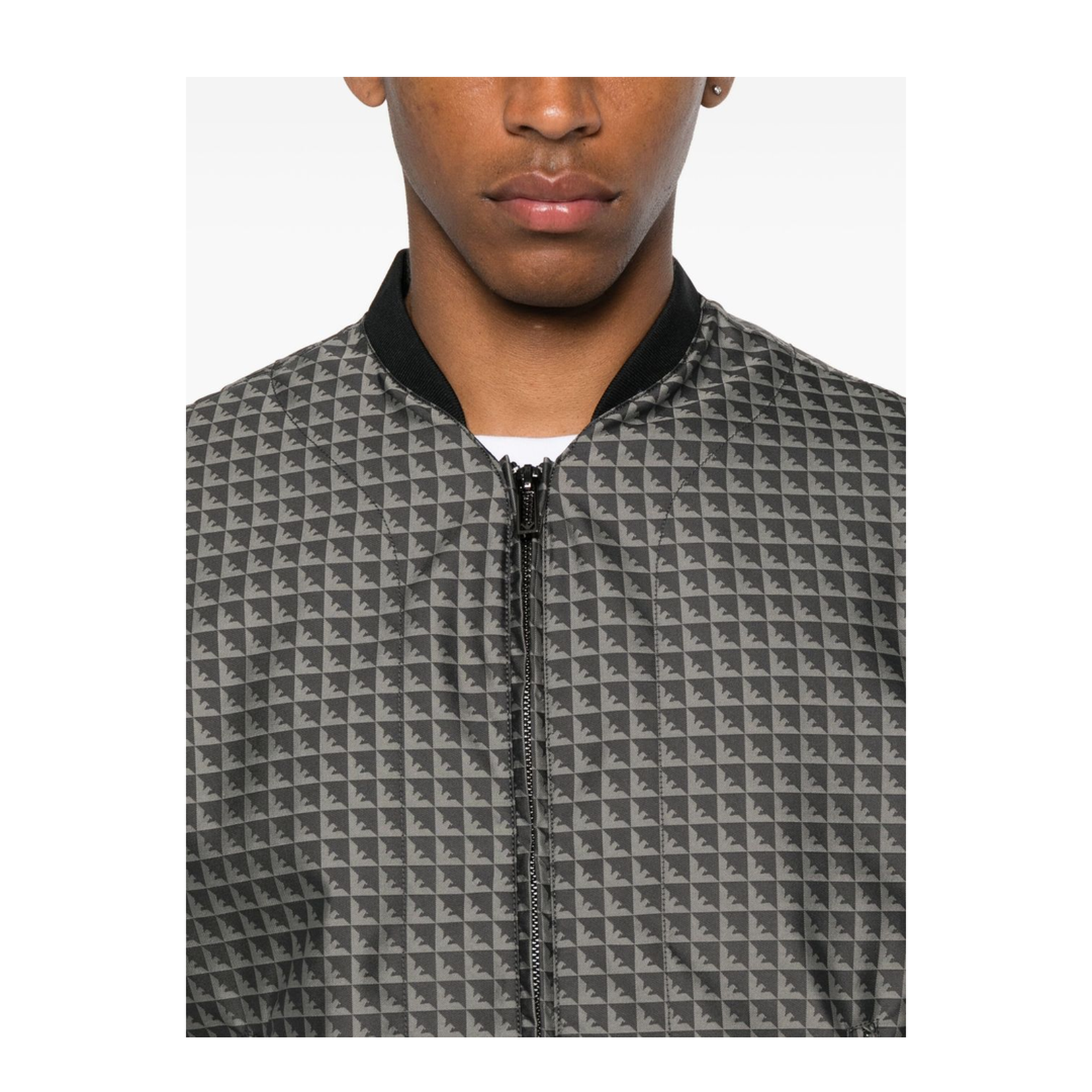 Blouson in Nylon Jacquard with Repeated Eagle Motif - Image 4