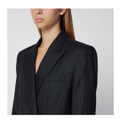 Black Double-Breasted Pinstripe Jacket - Image 2