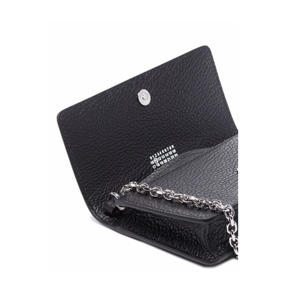 Four Stitches Medium Grainy Calf Leather Chain Wallet - Black - Image 4