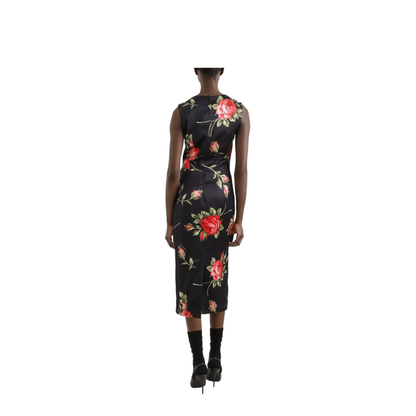 Rose Bouquet-Print Satin Sheath Dress - Image 5