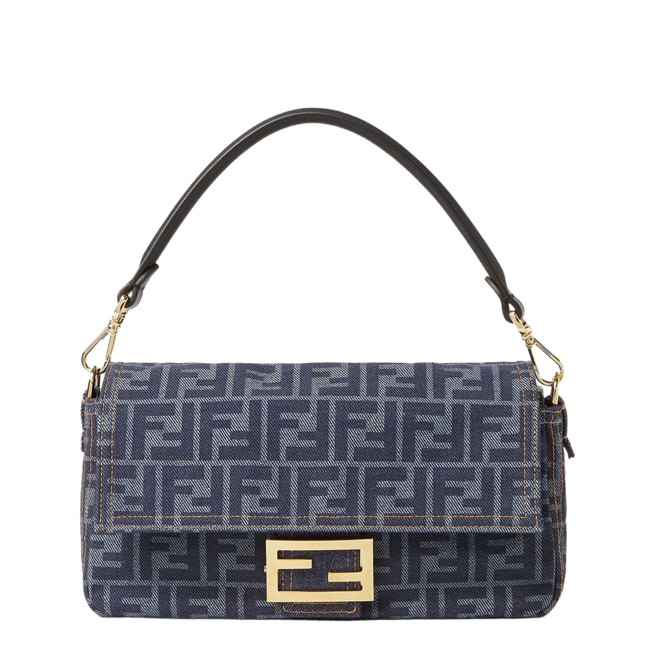 Baguette Medium Denim Shoulder Bag - Blue - Image 3