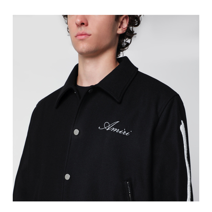 Black Wool Blend Jacket with Logo - Image 2