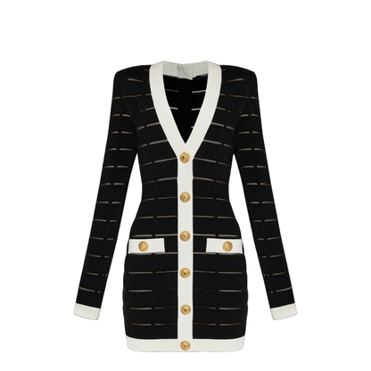 Buttoned Knit Short Dress Black - Image 1