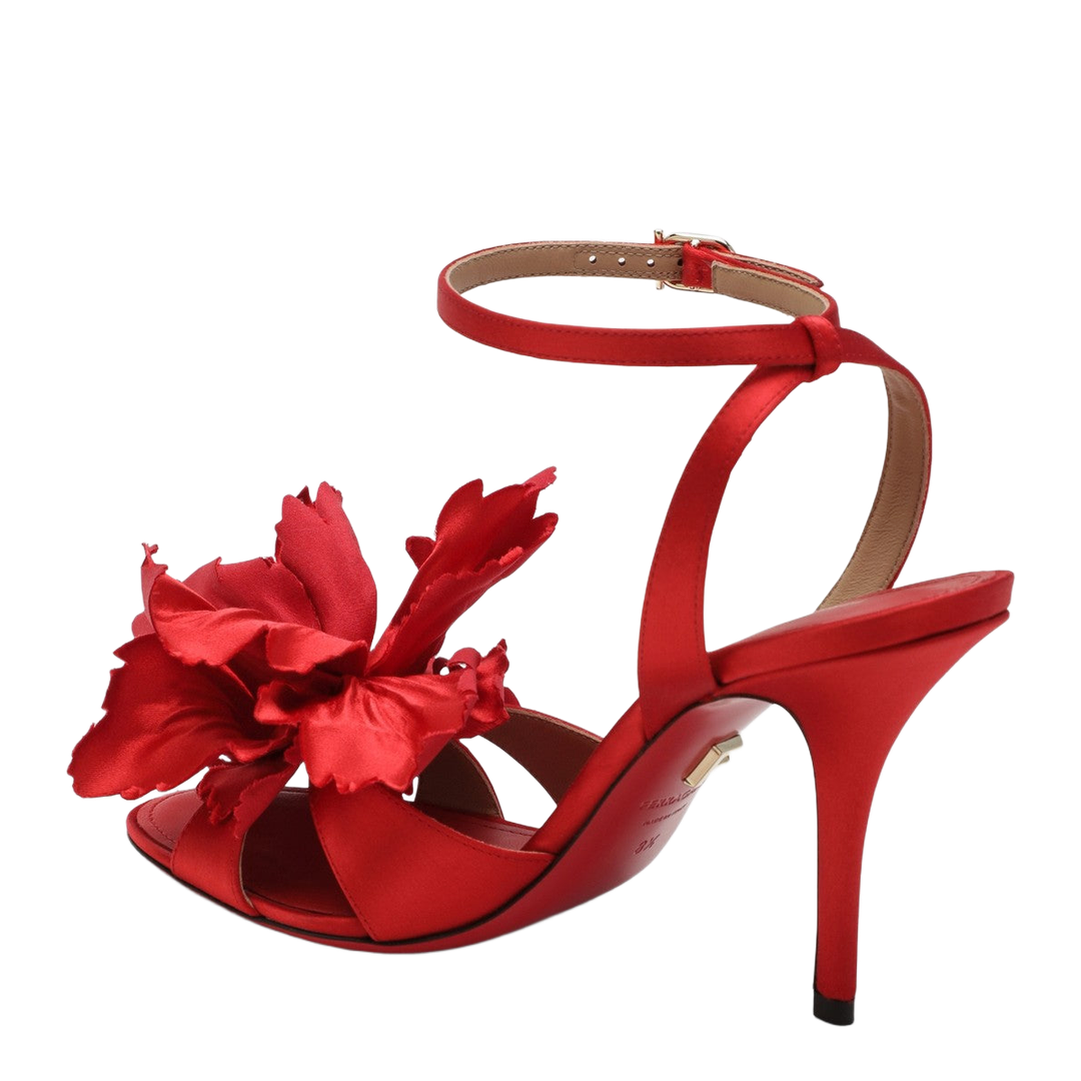 Red Satin Sandals with Flower - Image 2