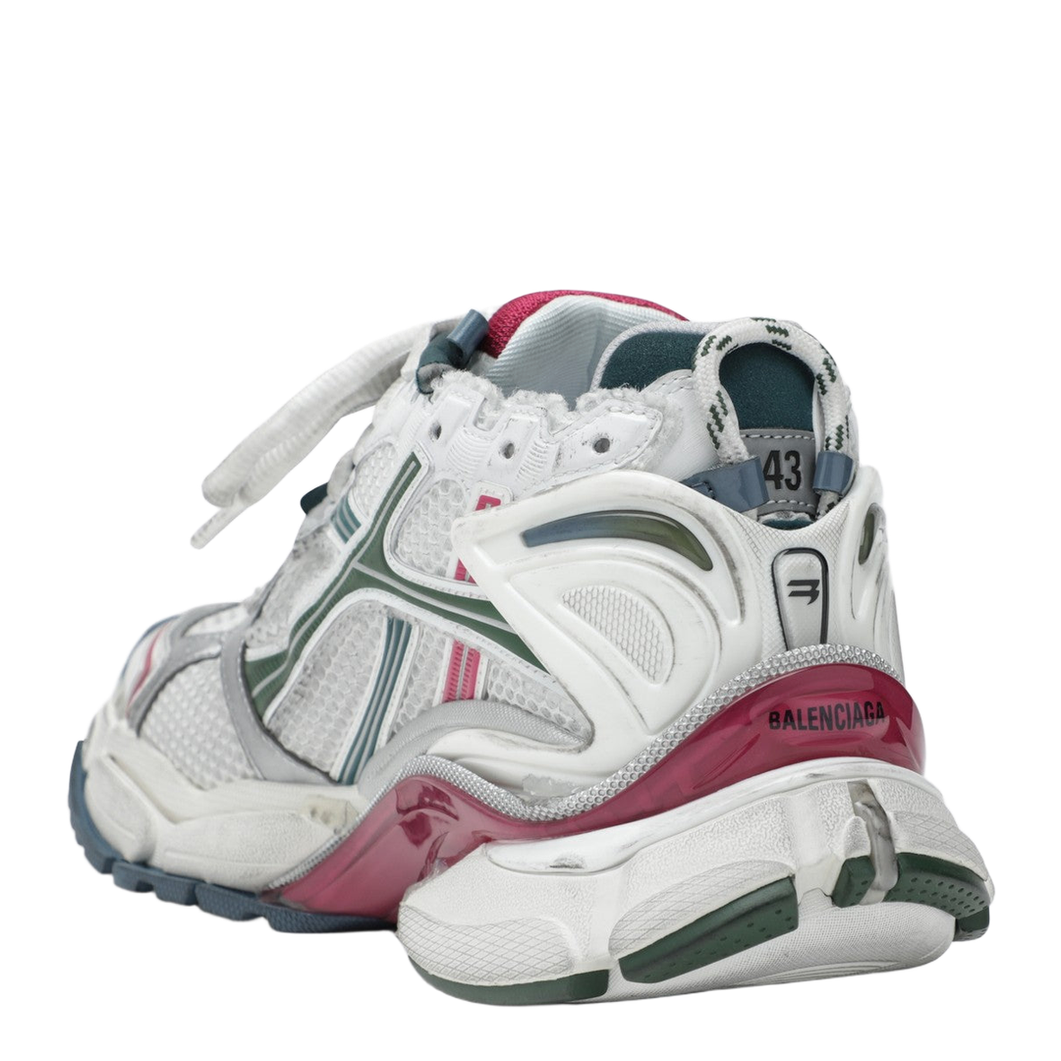 Runner Sneaker in White/Dark Green/Blue/Pink - Image 2