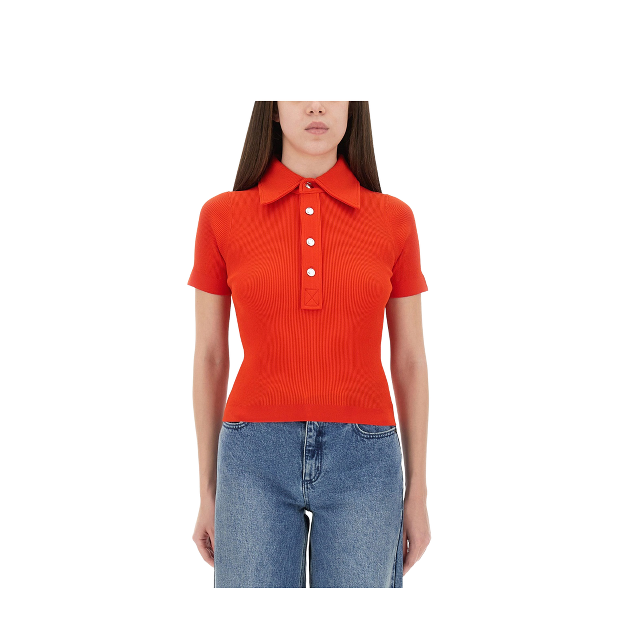 Coral Red Viscose Blend Polo Shirt - Image 1