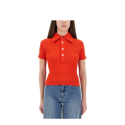 Coral Red Viscose Blend Polo Shirt - Image 1