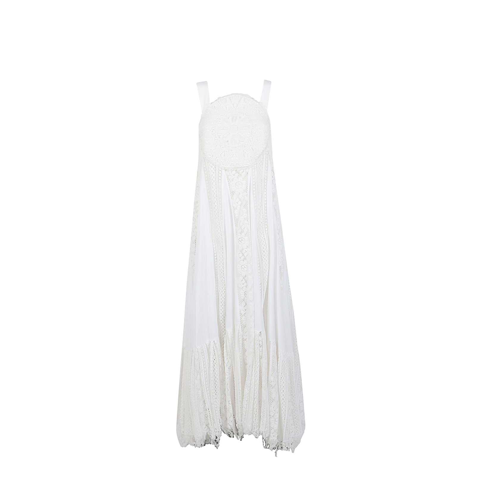 Dress in Light Cotton Poplin with Circular Lace Bodice - Image 1