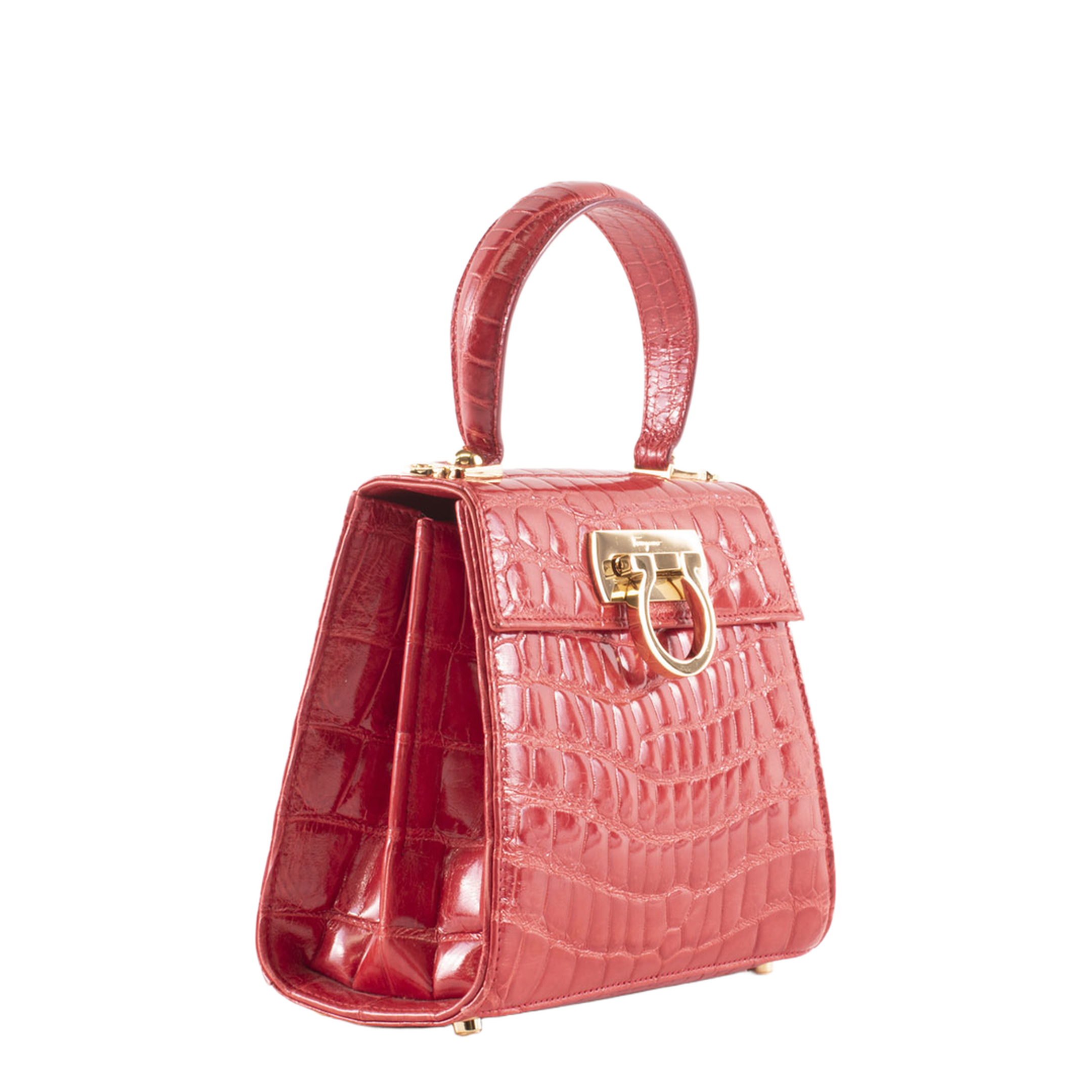 Iconic Top Handle Small Embossed Calf Leather Top-Handle Bag - Scarlet Red - Image 2