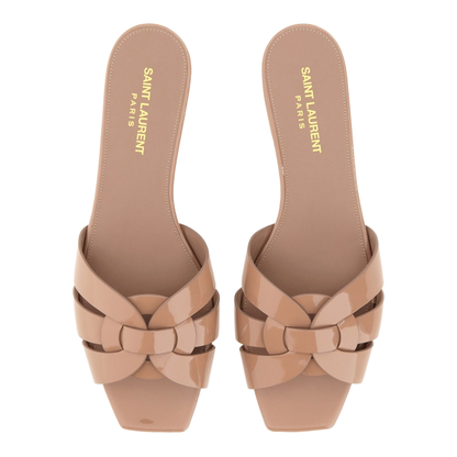 Powder Pink Leather Patent Finish Square Open Toe Multi-Way Strap Design Flat Sole Slip-On Style - Image 9