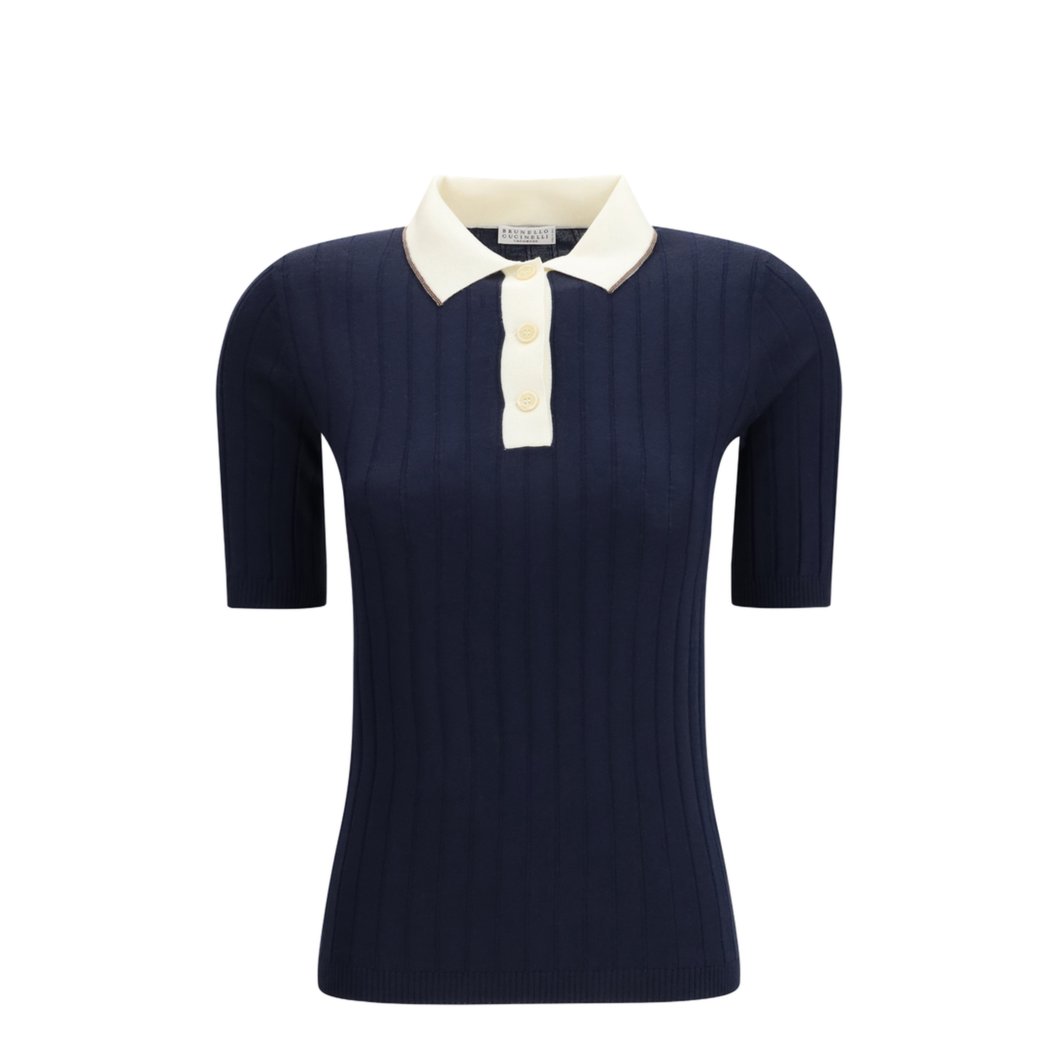 Short Sleeve Polo in Virgin Wool and Cashmere with Accessory Detail - Image 1