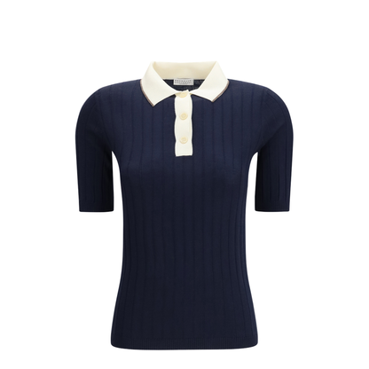 Short Sleeve Polo in Virgin Wool and Cashmere with Accessory Detail - Image 1