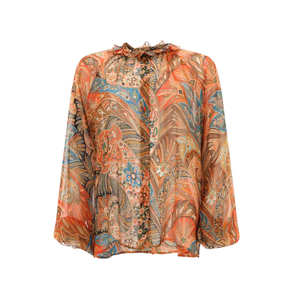 Silk Shirt with Ruffles and Paisley Motif - Image 1