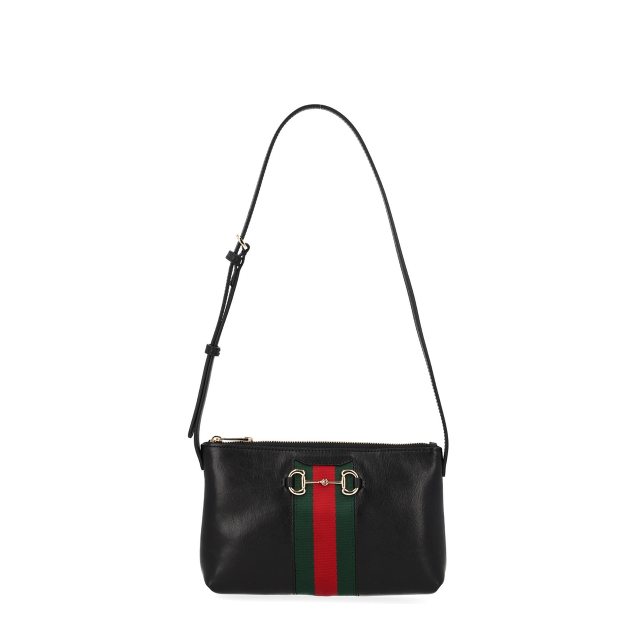 Horsebit Web Small Calf Leather Shoulder Bag - Black - Image 1