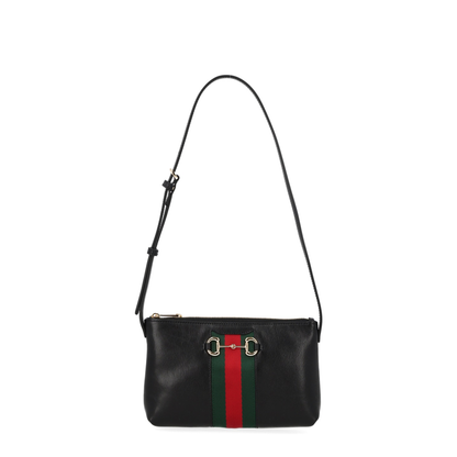Horsebit Web Small Calf Leather Shoulder Bag - Black - Image 1