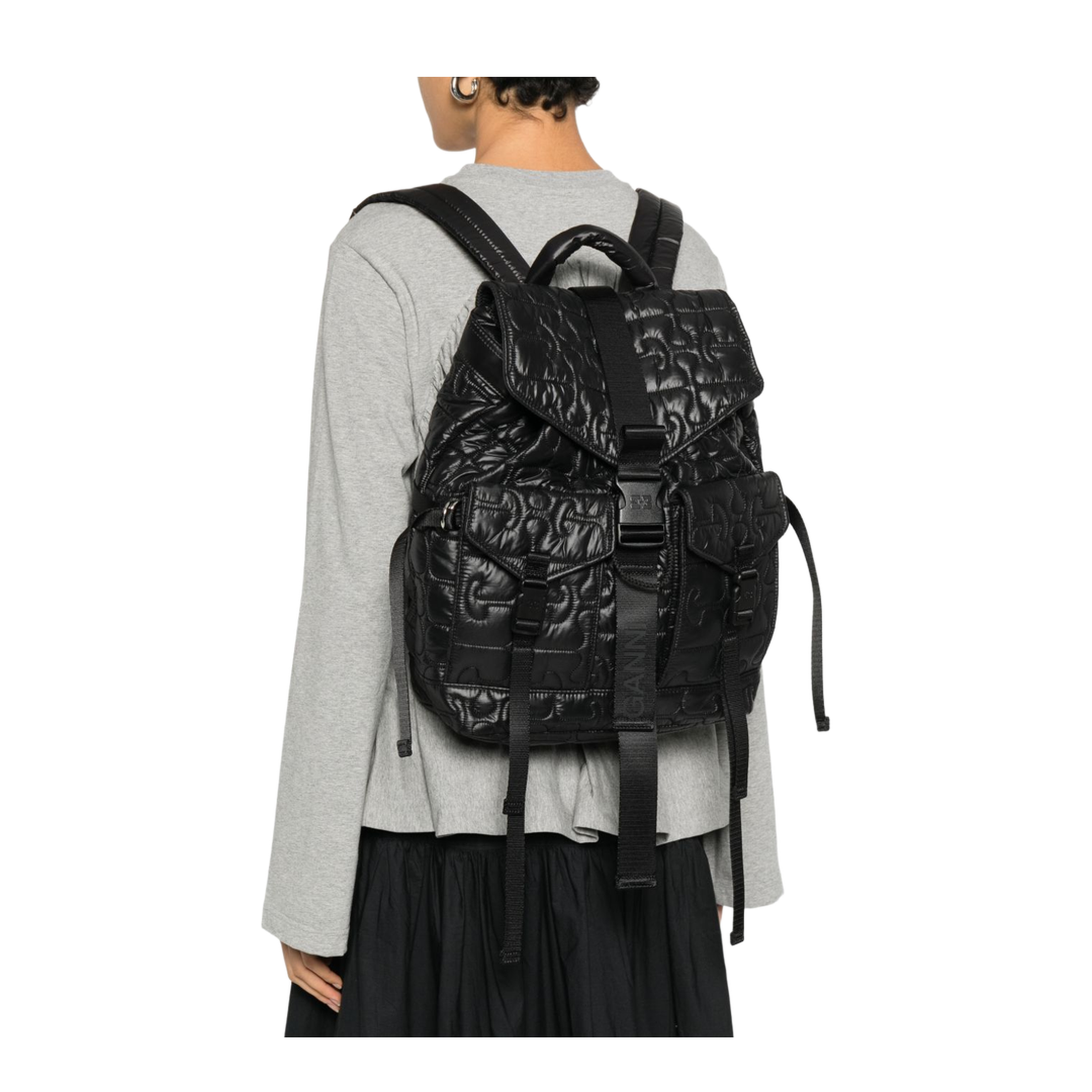 Re-Tech Quilted Nylon Backpack - Black - Image 4
