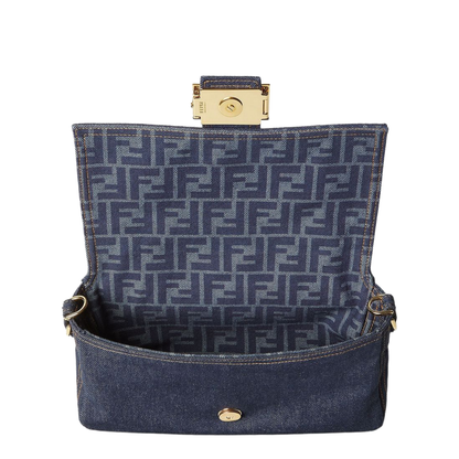 Baguette Medium Denim Shoulder Bag - Blue - Image 5