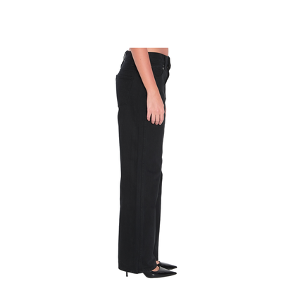 Black Cotton Five-Pocket Design Straight Leg Pants - Image 3