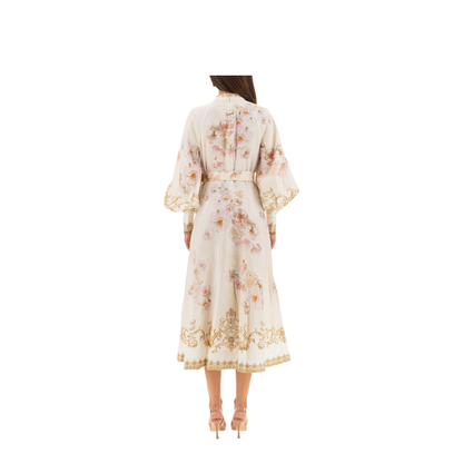 Cream Floral Baroque Linen Maxi Dress - Image 3