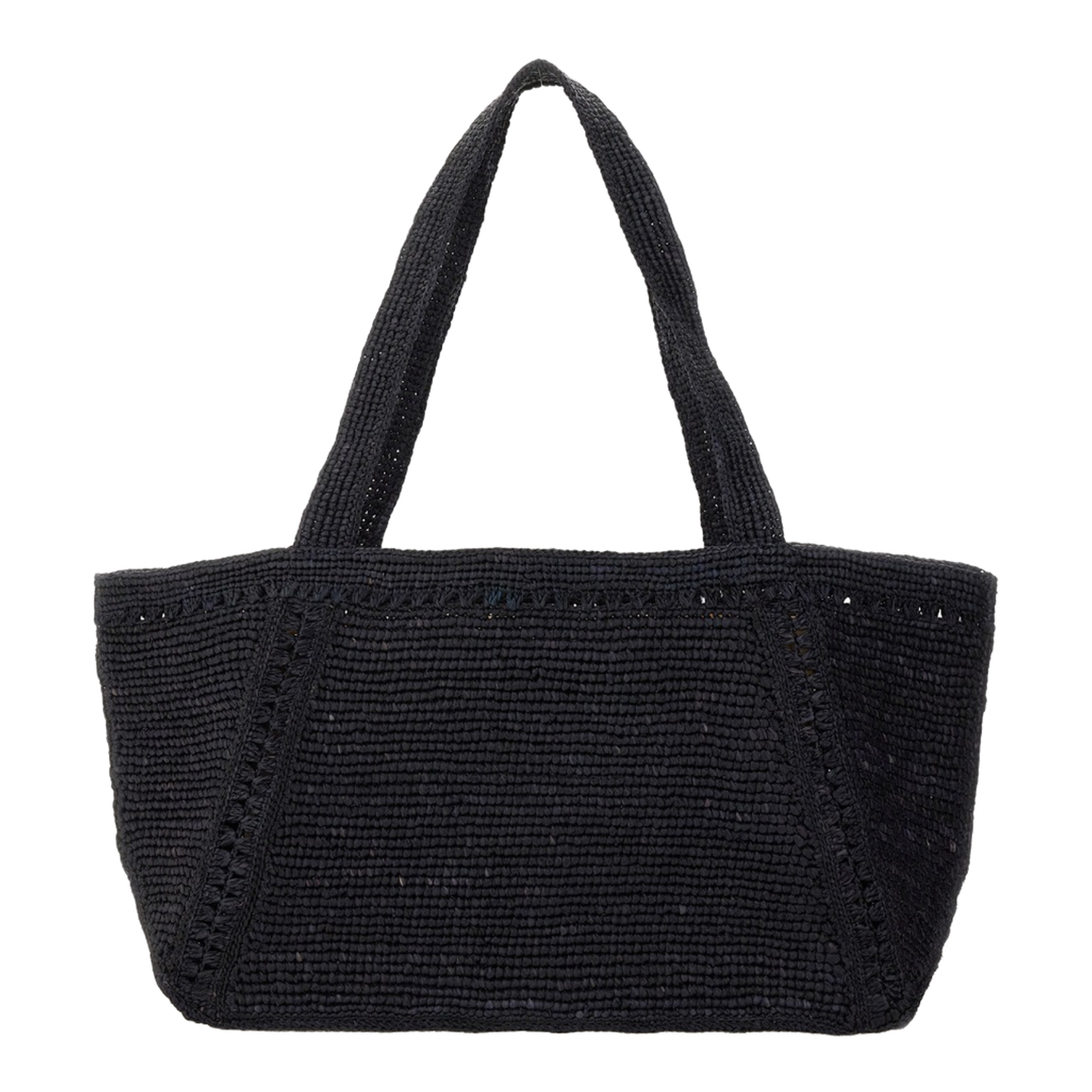 JP Monogram Large Raffia Trapeze Tote - Navy Black - Image 2