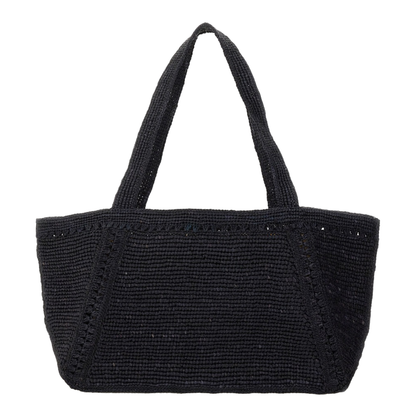 JP Monogram Large Raffia Trapeze Tote - Navy Black - Image 2