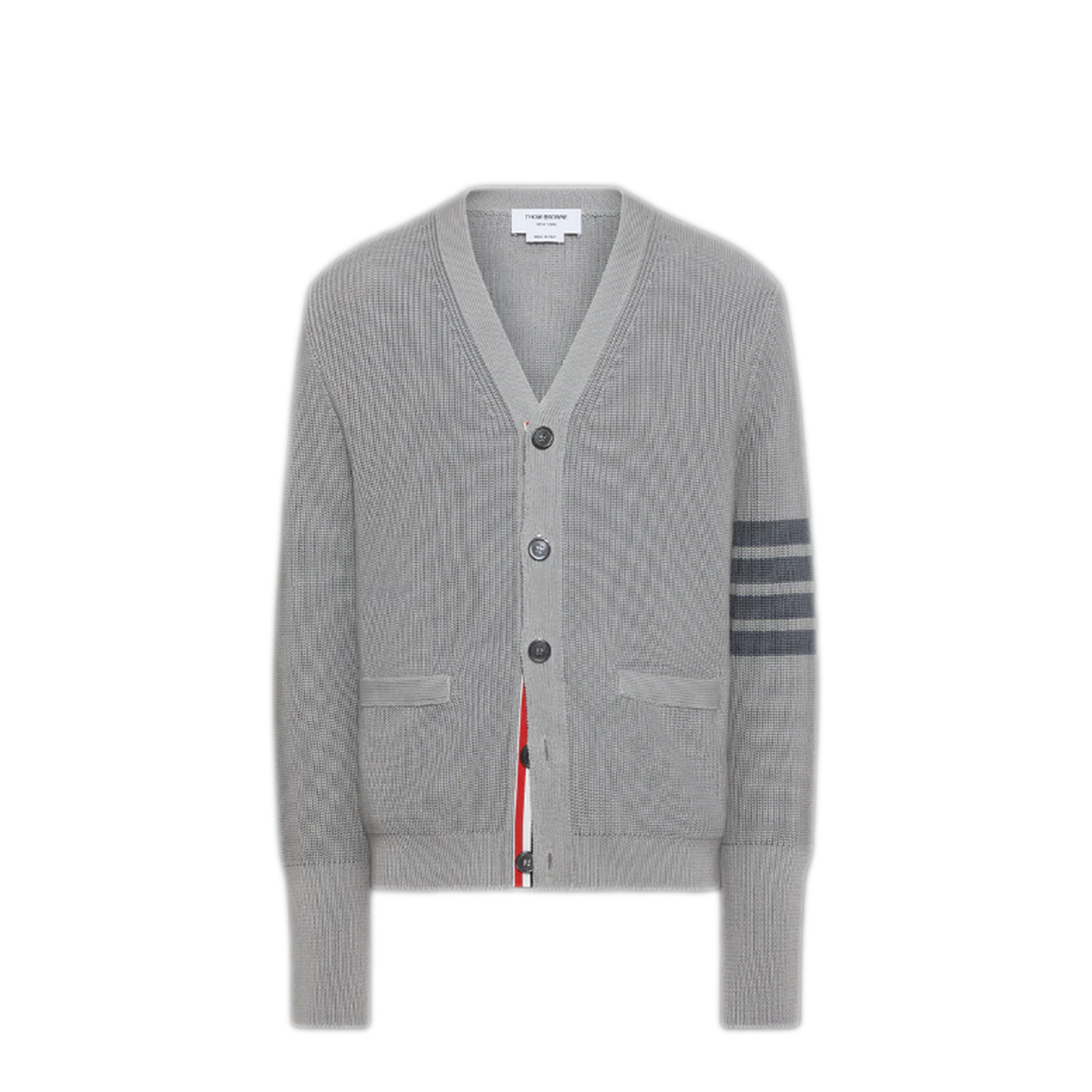 GARMENT DYE CARDIGAN STITCH V NECK CARDIGAN IN COTTON W/ TONAL 4 BAR STRIPE - Image 1