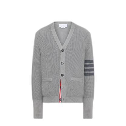 GARMENT DYE CARDIGAN STITCH V NECK CARDIGAN IN COTTON W/ TONAL 4 BAR STRIPE - Image 1
