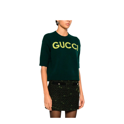 Soft Wool Top with Intarsia in Dark Green - Image 3