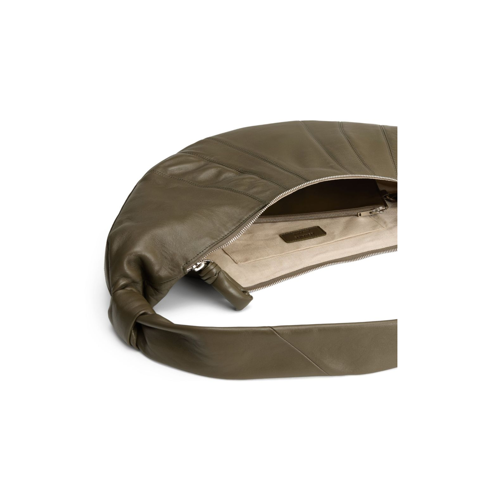 Khaki Leather Curved Shape Bag - Image 5
