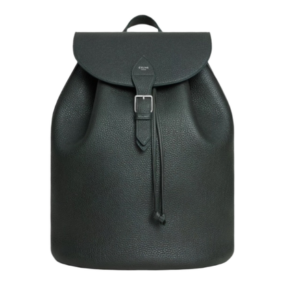 Large Backpack Folco in Grained Calfskin - Night Green - Image 1