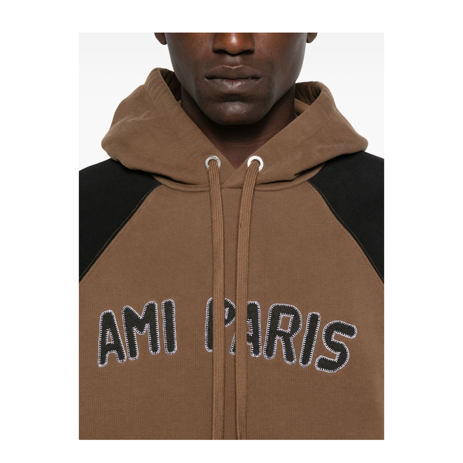 Cotton Colorblock Hoodie - Brown - Image 3