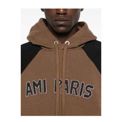 Cotton Colorblock Hoodie - Brown - Image 3