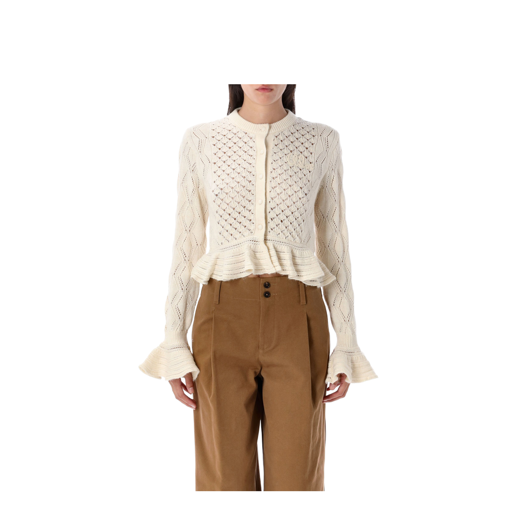 Ruffled Logo Cardigan in Silk, Alpaca & Cotton Knit - Image 1