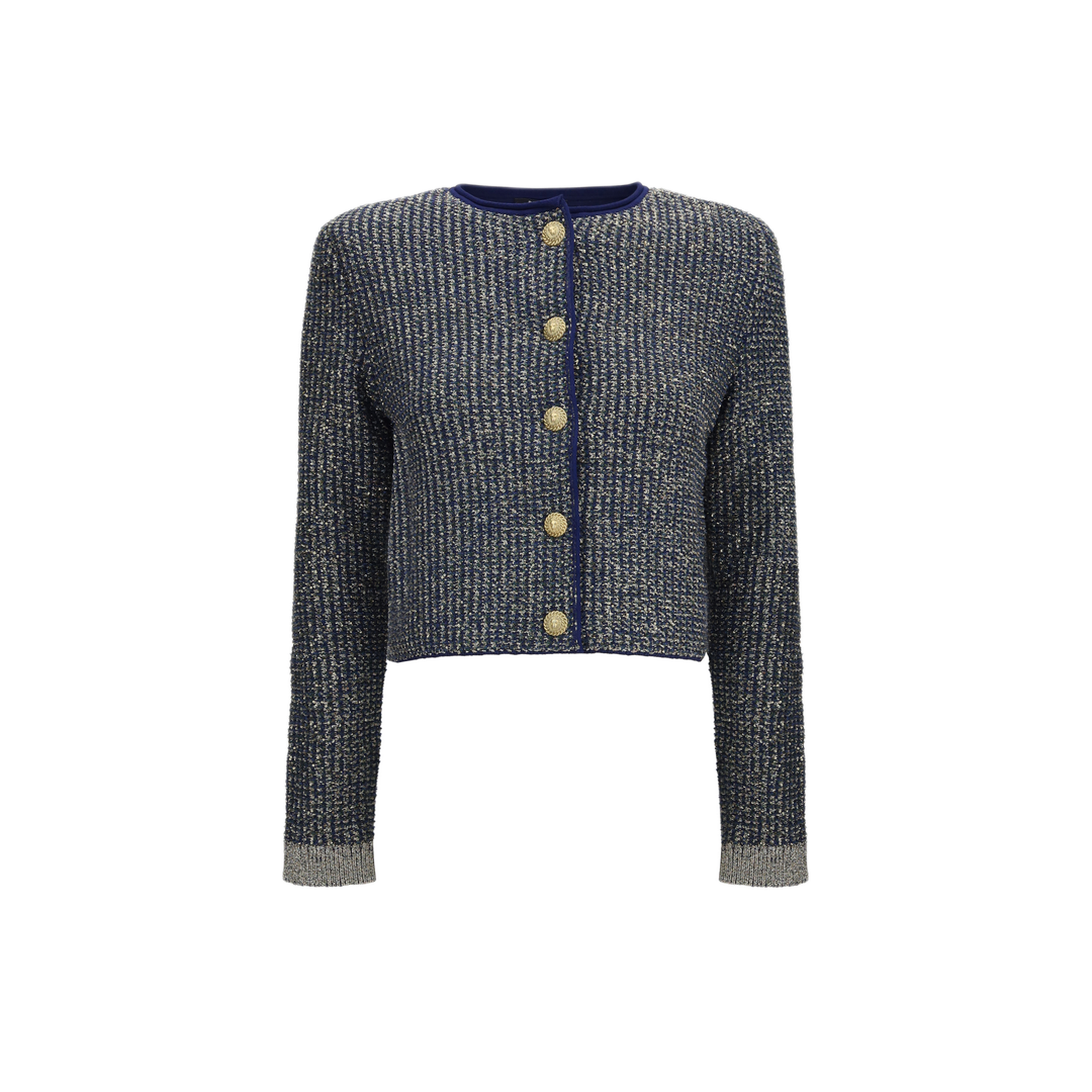 Quilted Sequin Cardigan with Decorative Buttons - Image 1