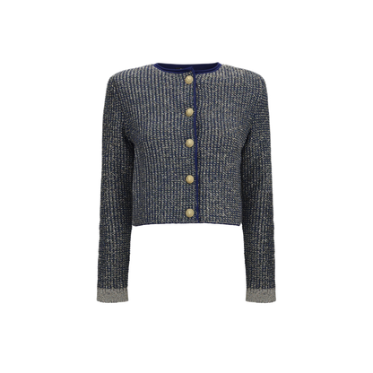 Quilted Sequin Cardigan with Decorative Buttons - Image 1
