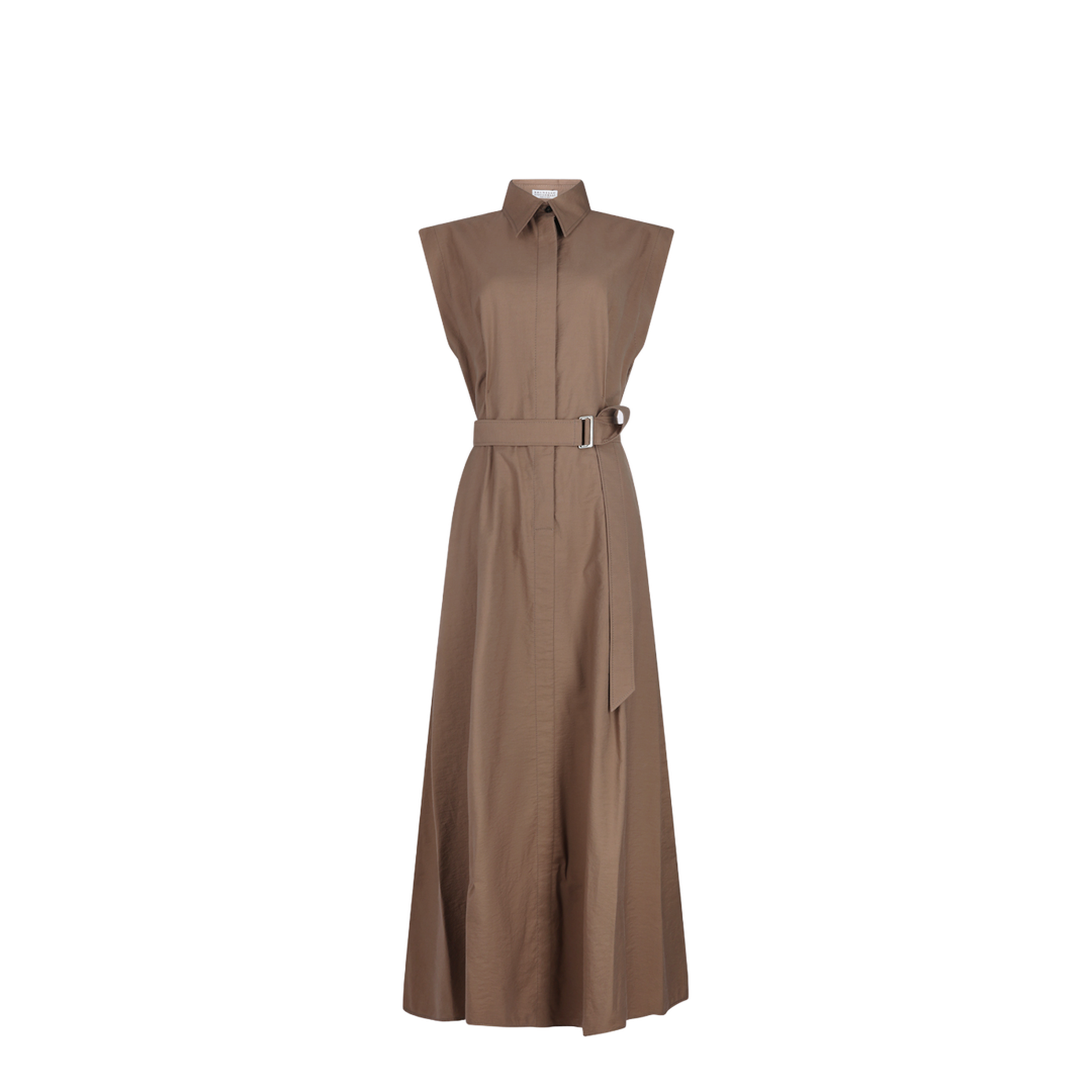 Long Sleeveless Cotton Dress with Belt at the Waist - Image 2