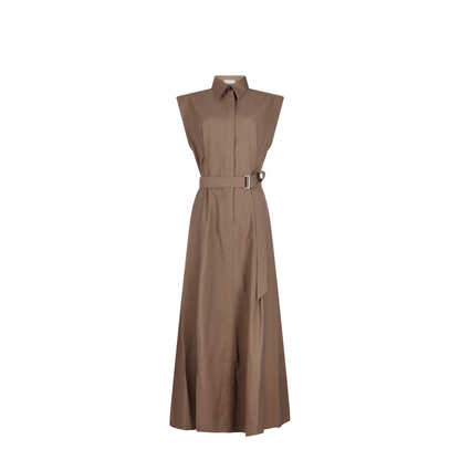 Long Sleeveless Cotton Dress with Belt at the Waist - Image 2