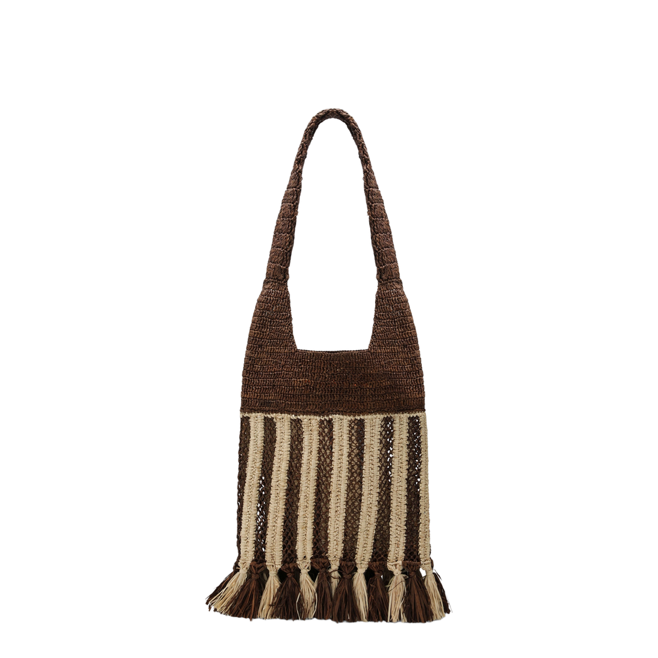 Praia Small Raffia Crossbody Bag - Natural/Brown Stripe - Image 2