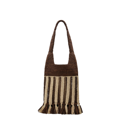 Praia Small Raffia Crossbody Bag - Natural/Brown Stripe - Image 2