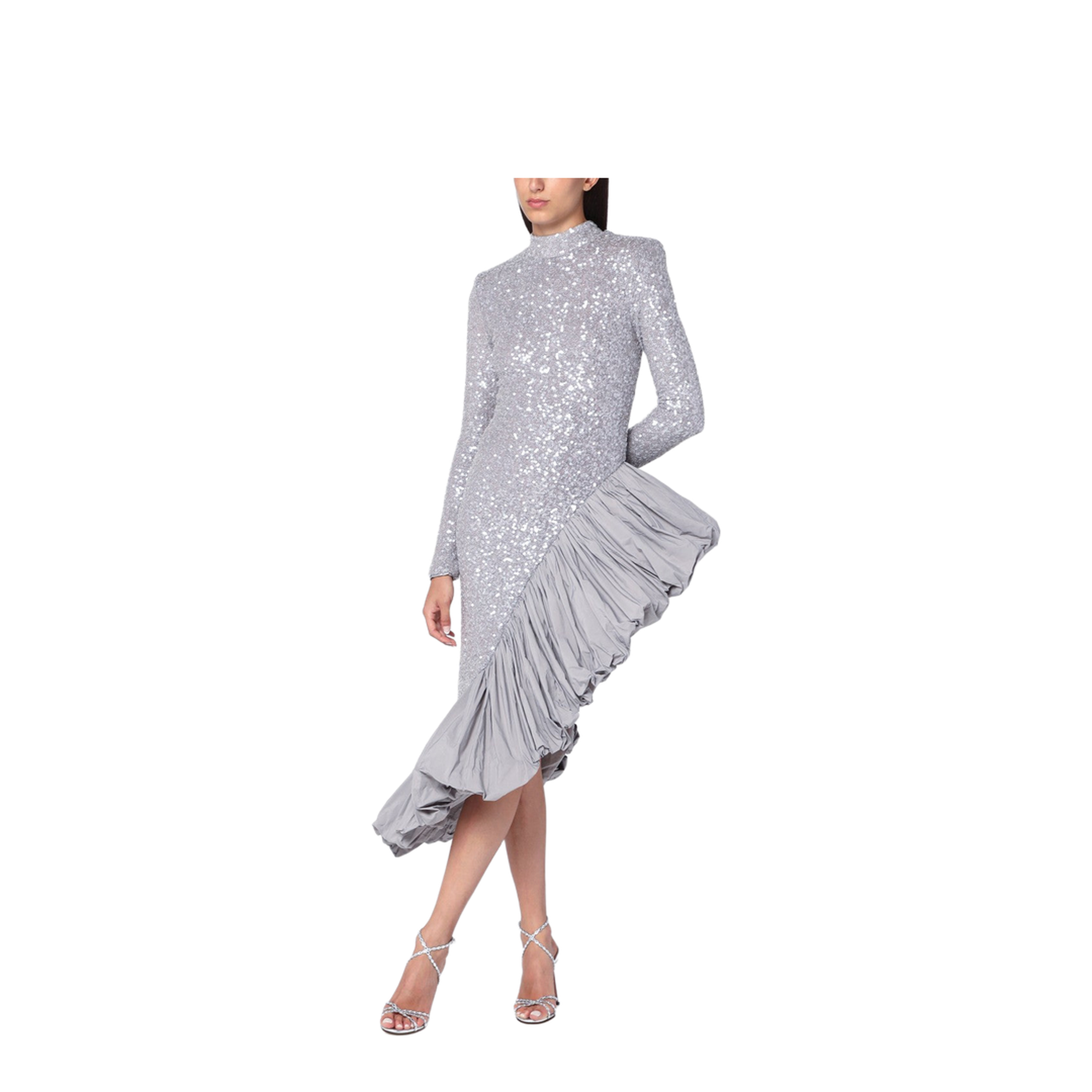 Asymmetrical Silver Dress with Sequins - Image 1