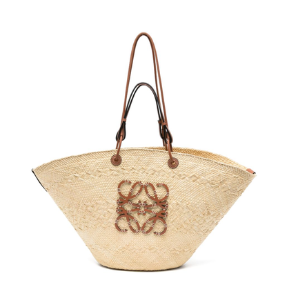 Paula's Ibiza Large Iraca Palm/Calfskin Basket Bag - Natural/Tan - Image 1