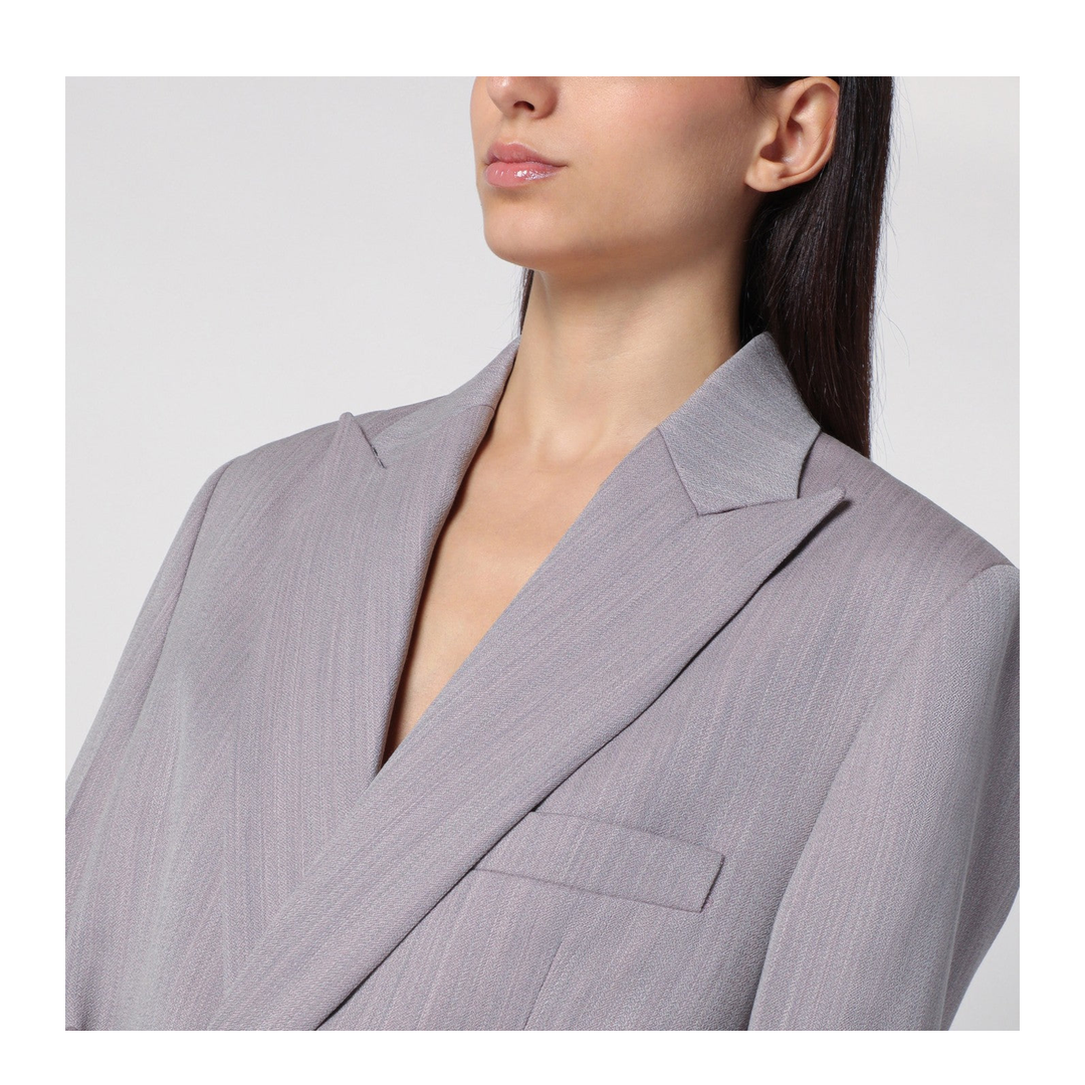 Light Grey Wool Jacket with Belt - Image 2