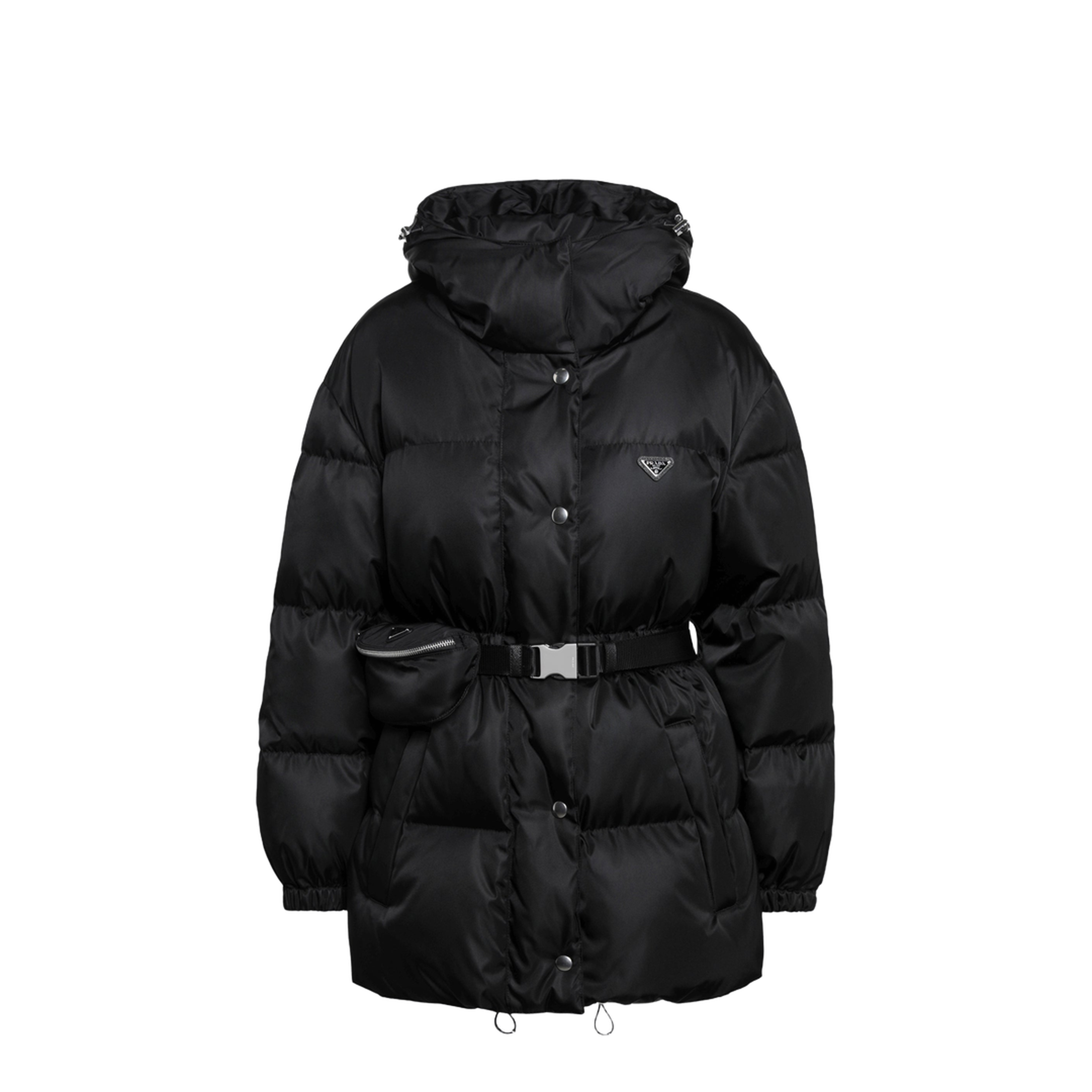 Re-Nylon Hooded Padded Jacket with Front Pouch, Black - Image 1