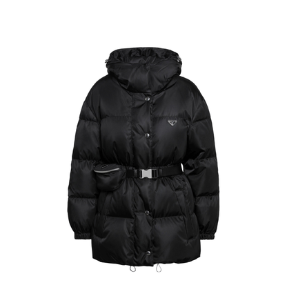 Re-Nylon Hooded Padded Jacket with Front Pouch, Black - Image 1