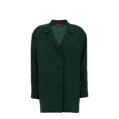 Silk Jacquard Shirt in Dark Green - Image 1