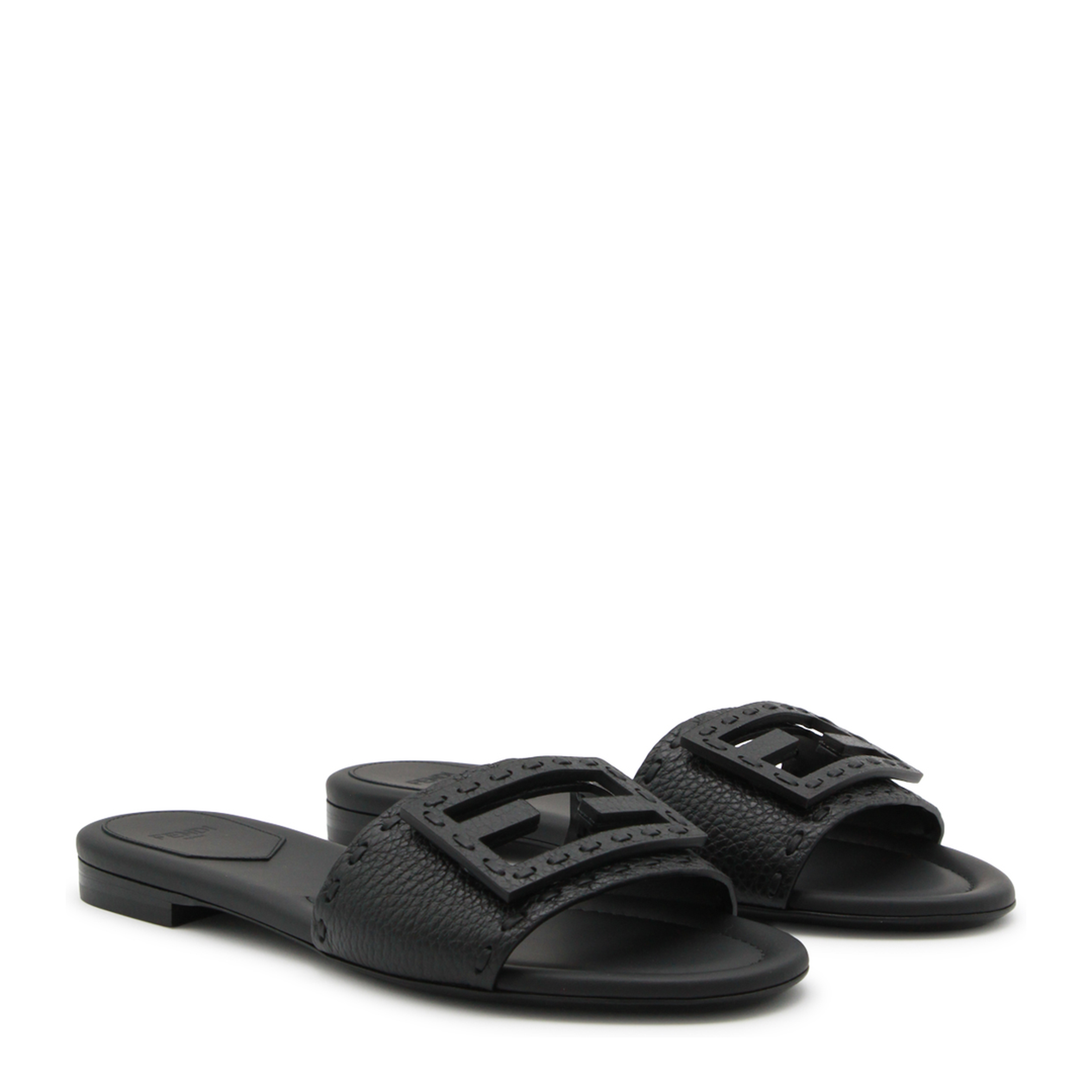 Black Leather Baguette Slides - Image 3