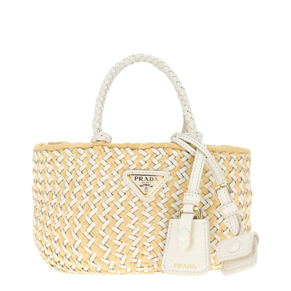Two-tone Leather and Raffia Handbag - Image 1