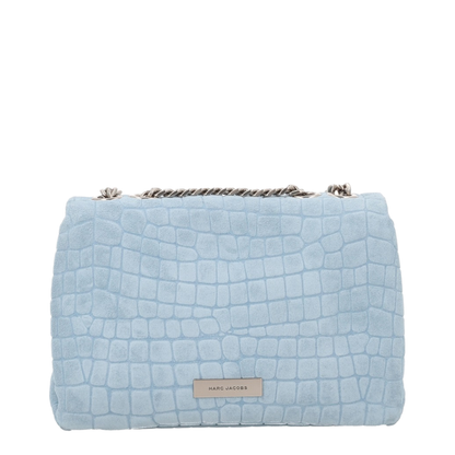 Slim Croc Suede Dual Chain Shoulder Bag - Blue - Image 2