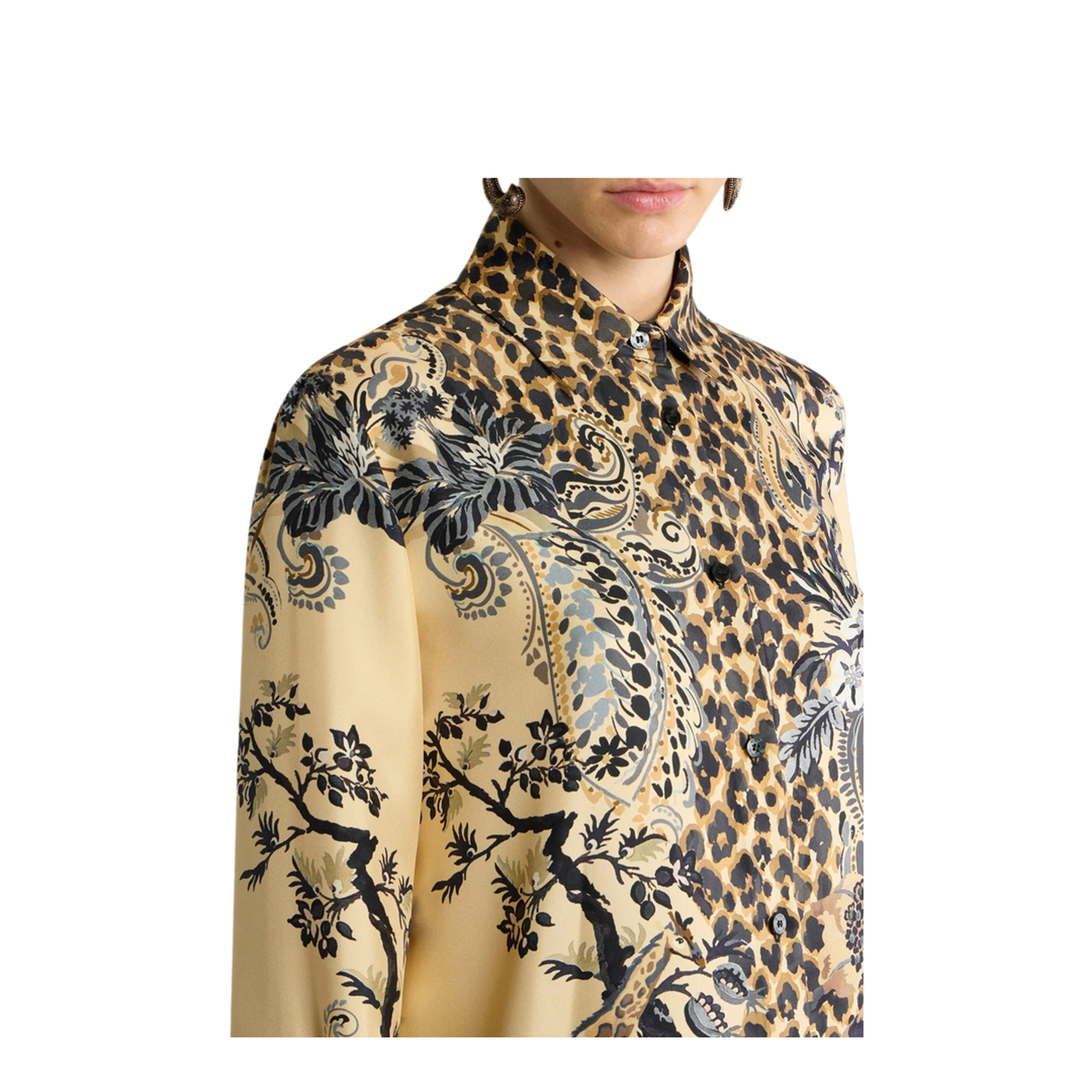 Silk Shirt with Placed Leopard Print - Image 5