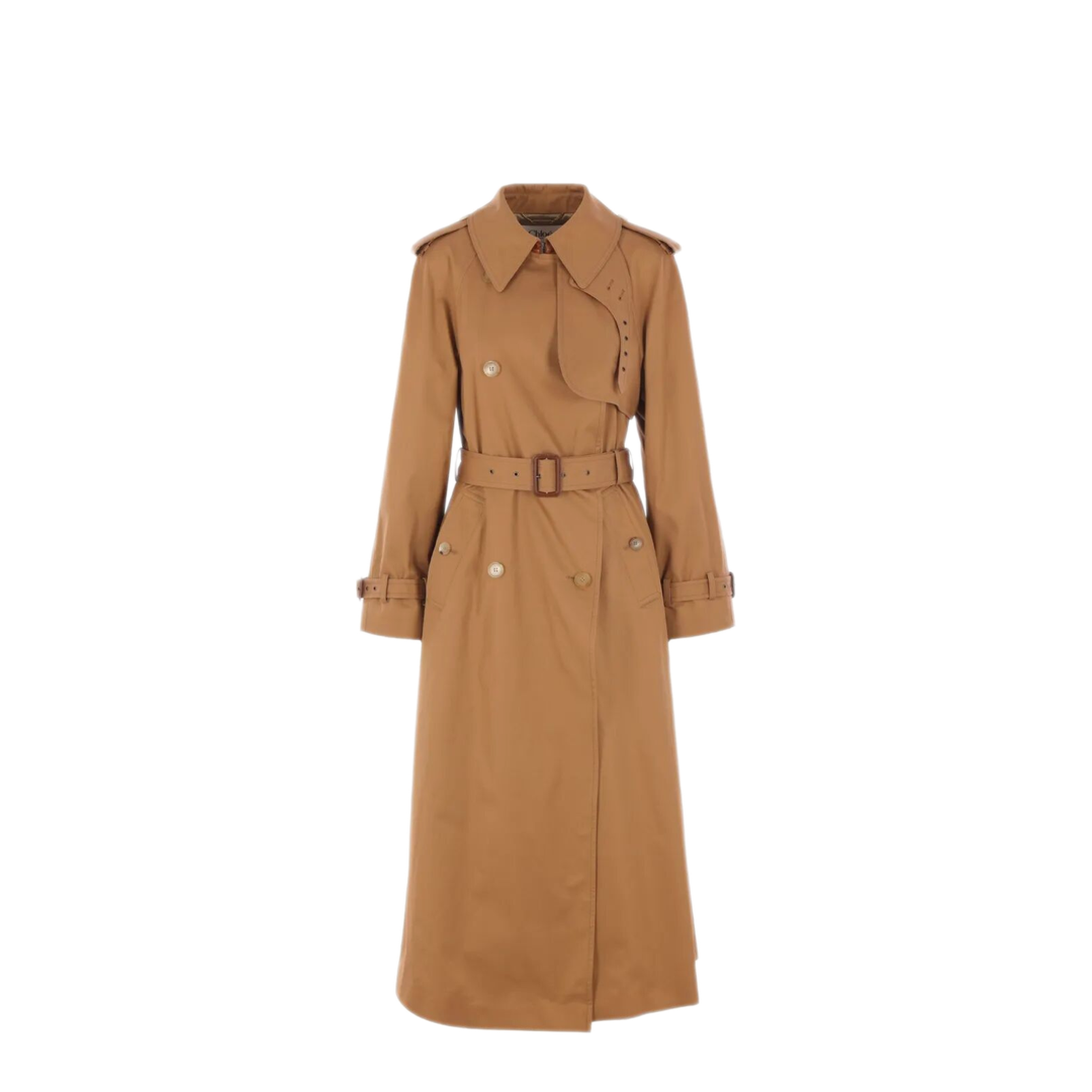 Cotton Gabardine Belted Long Trench Coat - Image 1